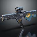 Futuristic Tactical Gun Featuring Scope Blue Yellow Accents And Modern Textured Design