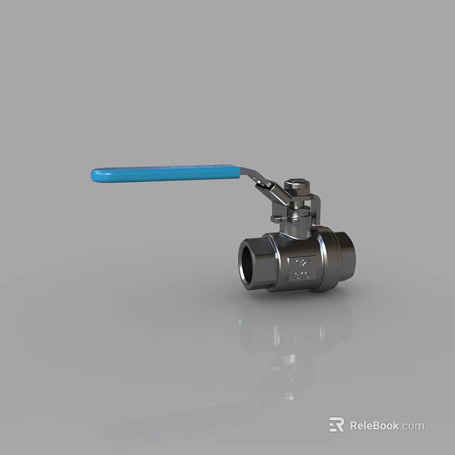 Durable Stainless Steel Ball Valve Featuring Blue Handle And Connection Ports 3d model 