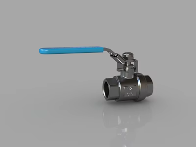 Durable Stainless Steel Ball Valve Featuring Blue Handle And Connection Ports 3d model