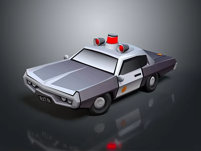 Cartoon Style Police Car With Red And White Siren Lights On Roof 3d model