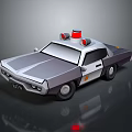 Cartoon Style Police Car With Red And White Siren Lights On Roof