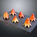 Six Orange Red Petal Shaped Items Arranged On Black Square Tray
