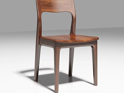 Modern Wooden Dining Chair With Curved Backrest And Natural Seat Design 3d model