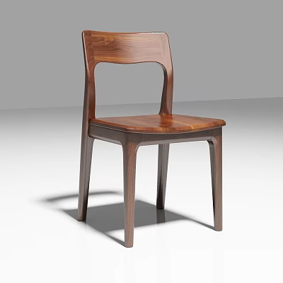 Modern Wooden Dining Chair With Curved Backrest And Natural Seat Design 3d model
