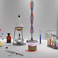 Industrial Laboratory Equipment with Flasks Test Tubes Beaker and Distillation Setup 3d model