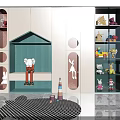 Elegant Modern Display Cabinet With Green Accent Panel Circular Design LED Lighting And Rabbit Toys