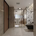 Elegant Modern Bathroom Interior With Marble Walls Double Vanity And Large Mirror