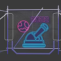Neon Themed Design Featuring 2022 Globe And Microphone With Metal Frame Mesh Structure