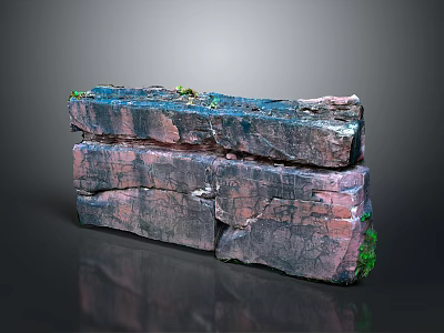Stacked Multi Colored Natural Stone Blocks With Textured Surface And Green Moss 3d model