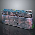 Stacked Multi Colored Natural Stone Blocks With Textured Surface And Green Moss 3d model