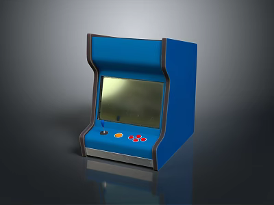 Retro Blue Arcade Gaming Machine Features Screen And Colorful Control Buttons 3d model