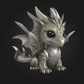 Silver Baby Dragon Figurine With Spiked Back Wings And Big Eyes 3d model