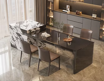 Modern Italian Island Table Dining Table and Chair Marble Dining Table and Chair Four-person Dining Table and Chair Leather Dining Chair Cabinet Wine Cabinet Sideboard Vase Ornaments 3d model