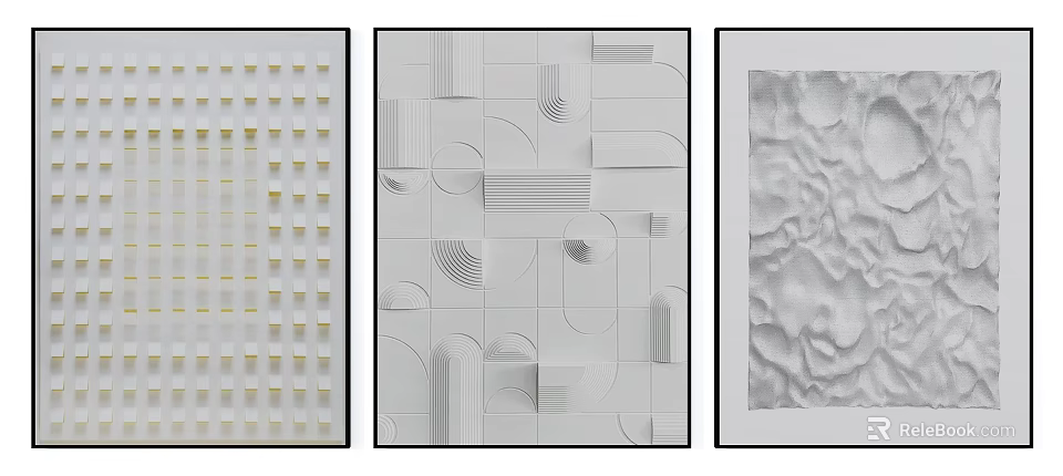 Modern Abstract Paintings Featuring Geometric Squares Shapes And Textured Patterns 3d model