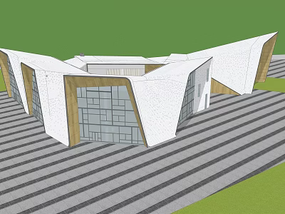 Contemporary Sales Office Building Featuring Geometric Design Glass Facade And White Exterior 3d model