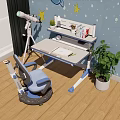 Kids Study Desk And Chair Set With Starry Wall Bookshelf And Potted Plant