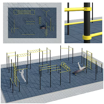 modern fitness equipment playground 3d model