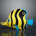 Cartoon Tropical Fish With Yellow Black Stripes Blue Fins Tail Long Snout And Big Eyes