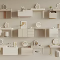 Modern Minimalist Dressing Table Interior Design With White Drawers Round Mirror And Stool