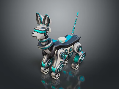 Futuristic Robotic Dog With Mechanical Joints Blue White Color Scheme And Glowing Accent Elements 3d model
