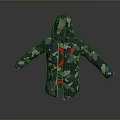 Trendy Camouflage Pattern Hooded Jacket With Red Logo And Unique Design