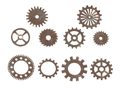 Industrial Equipment Components Featuring Different Types Of Metal Gears And Cogwheels 3d model