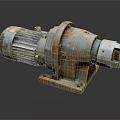 Rusty Blue Industrial Gear Motor With Metal Base And Shaft
