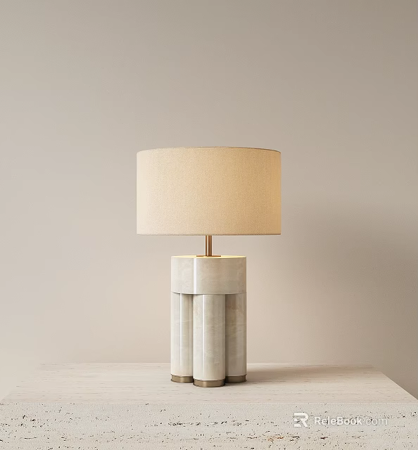 Modern Table Lamp With Beige Linen Shade And Geometric Marble Base For Home Decor 3d model 
