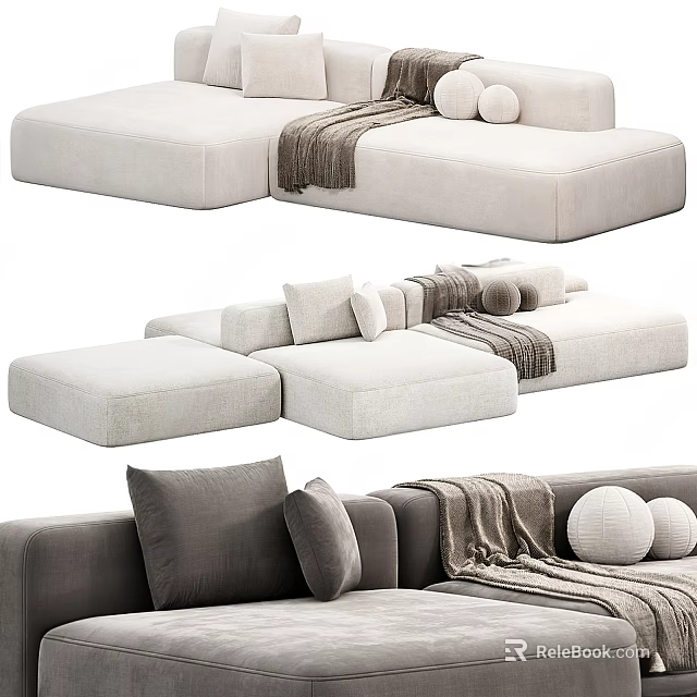 Comfortable Leisure Sofa Set Modular Design Beige Gray With Pillows And Blanket 3d model 