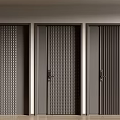 Three Modern Dark Gray Hinged Doors With Grid Vertical Stripes And Sleek Textured Design 3d model