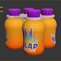 SLAP SPLASH Orange Drink Bottles With Purple Caps And Sun Logo Design
