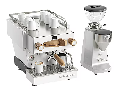 White La Marzocco Espresso Machine And Coffee Grinder Kitchen Appliances With Coffee Cups 3d model