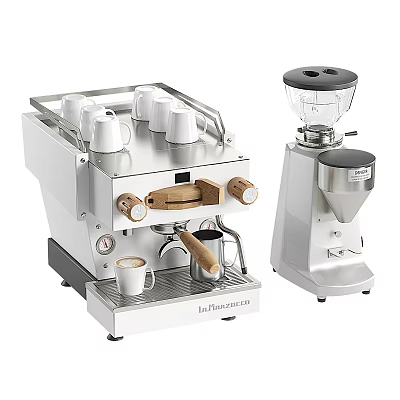 White La Marzocco Espresso Machine And Coffee Grinder Kitchen Appliances With Coffee Cups 3d model