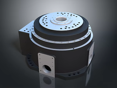 Industrial Rotary Device With Circular Structure Black Silver Housing And Multiple Holes For Machinery Use 3d model
