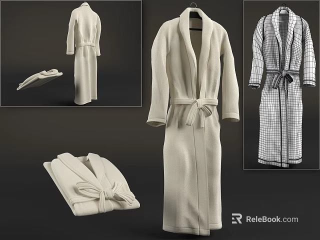 Various Bathrobe Styles Including White Long And Plaid Pattern With Belt Design 3d model 