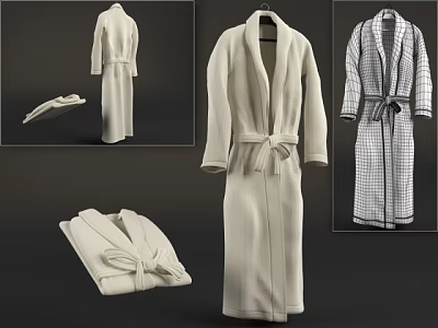 Various Bathrobe Styles Including White Long And Plaid Pattern With Belt Design 3d model