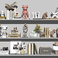 Elegant Decorative Ornament Combination With Statues Books Vase Camera And Figurines On Shelves