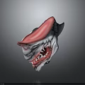 Realistic Shark Head 3D Model Showcasing Sharp Teeth Organs And Red Fur Accents 3d model