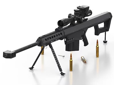 Black Sniper Rifle with Scope Bipod Bullets Shell Casings and Spare Parts 3d model