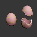 Decorative Pink Eggs With Yellow Polka Dots Whole And Broken Eggshell