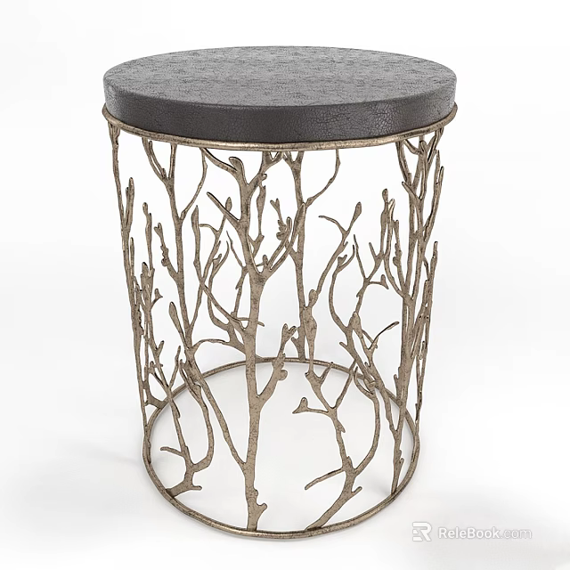 Decorative Side Table With Branch Like Metal Frame And Round Dark Top 3d model 