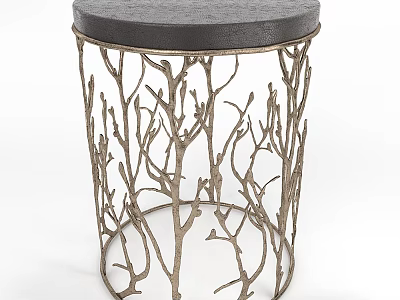 Decorative Side Table With Branch Like Metal Frame And Round Dark Top 3d model