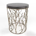 Decorative Side Table With Branch Like Metal Frame And Round Dark Top 3d model
