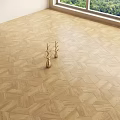 Herringbone Pattern Light Wood Flooring in Bright Room With Large Windows And Green View