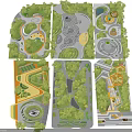 Diverse Park Landscape Designs Featuring Walking Paths Green Trees And Recreational Areas 3d model