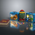 Kids Adventure Toys Collection With Blue Cases Red Book Figurine Spherical Toy And Colorful Chips