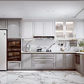 Modern Kitchen Interior With White Cabinets Marble Countertops And Appliances 3d model