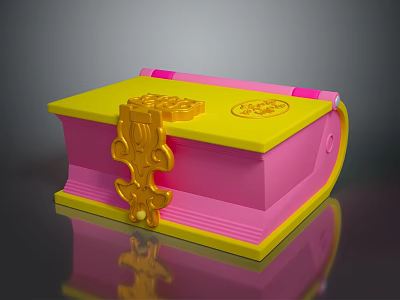 Colorful Pink And Yellow Decorative Storage Box With Gold Lock And Ornaments 3d model