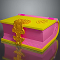 Colorful Pink And Yellow Decorative Storage Box With Gold Lock And Ornaments