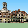 Classical European Style Hotel Building With Tower Red Brown Roof And Porch
